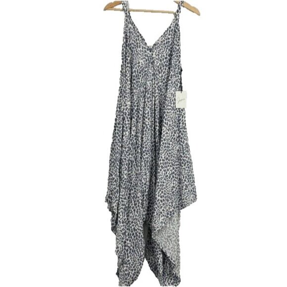 Japna Jumpsuit‎ Womens S Blue Leopard Wide Leg Tent Spaghetti Strap V Neck NEW - Picture 2 of 8